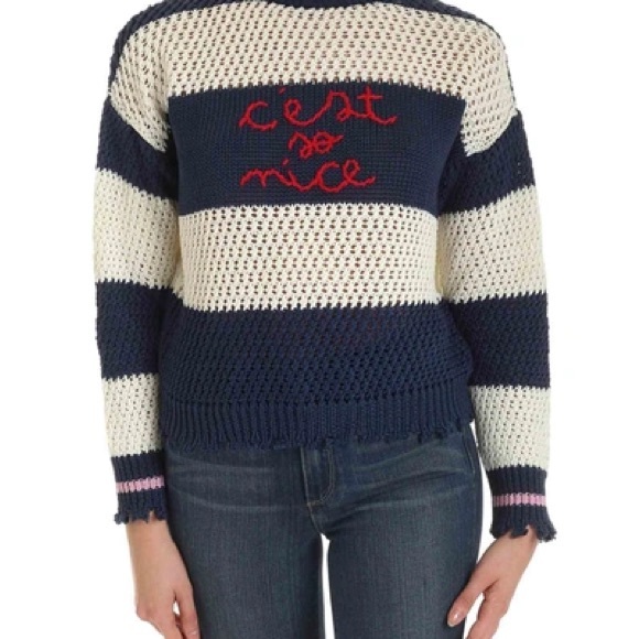 Pinko Sweaters - Pinko Graciosa Italian Navy and Cream Striped Sweater new without tags